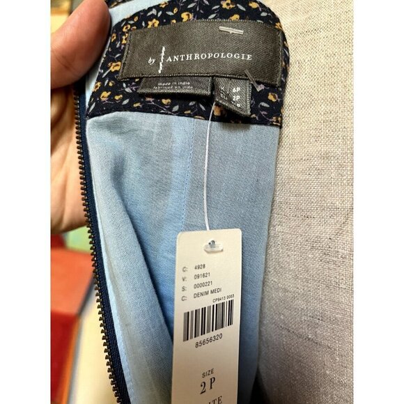 NWT by Anthropologie Blue Denim Maxi Trumpet Dress Stud + Grommets 2 Petite West - Picture 8 of 11